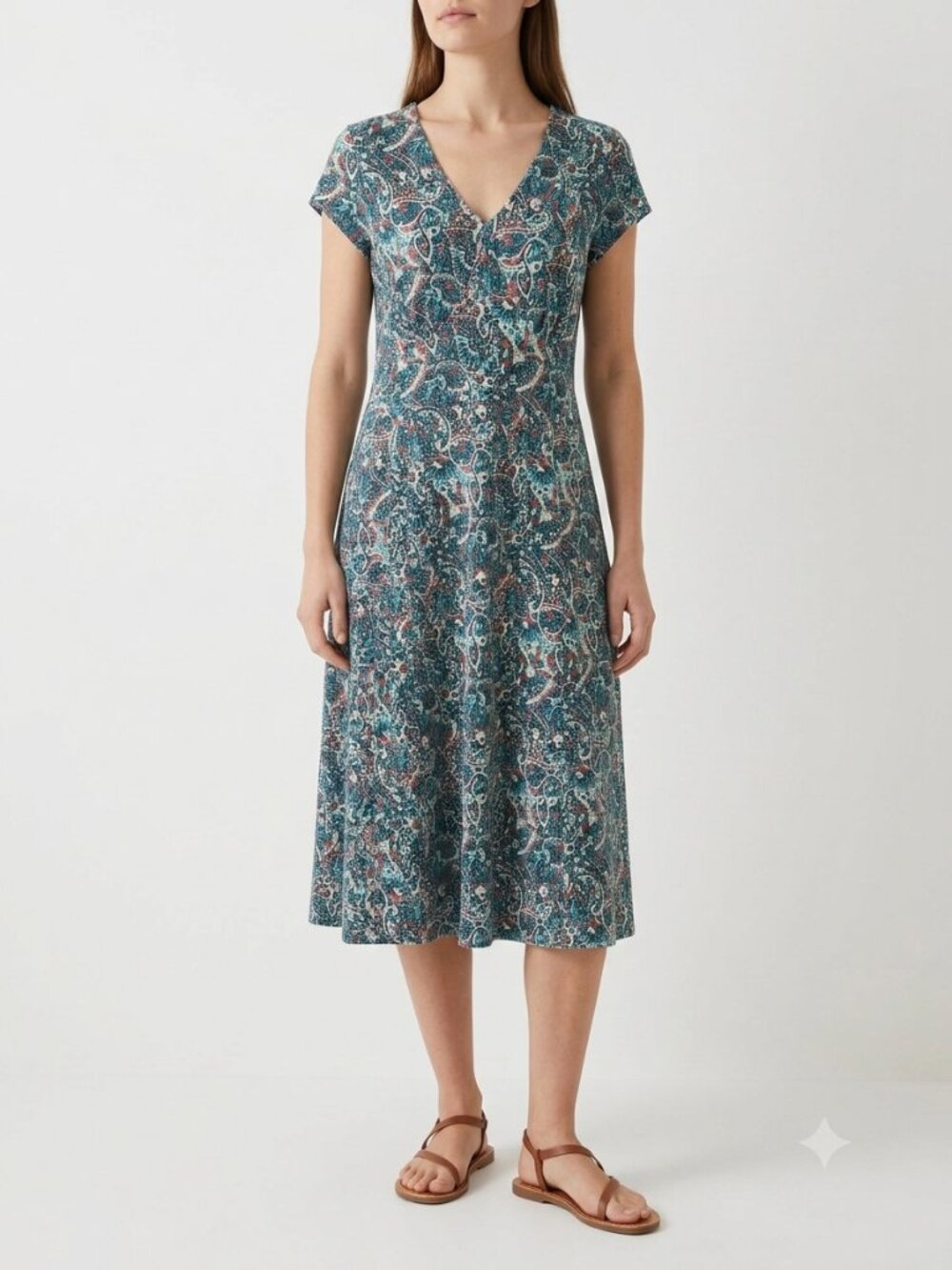 Sahalie Dress Blue Orange Boho Midi Jersey Festival Casual M
